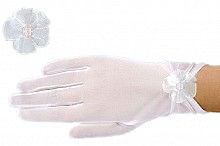 rękawiczki komunijne LA-EXC - KB63T tiulowe z kwiatem - wyprzedaż